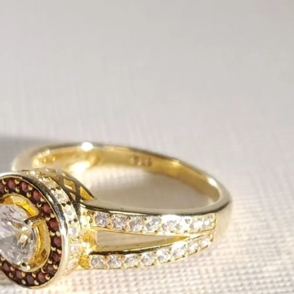 Simulated Diamond & Red Halo Ring SIZE 5-1/4